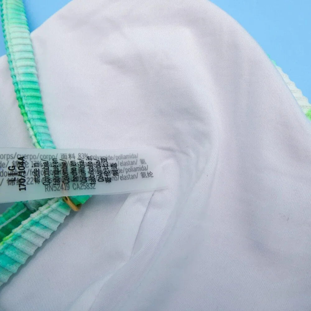 Victorias Secret Green Tie Dye Ribbed Large Underwired‎ Padded Bikini Top VS New